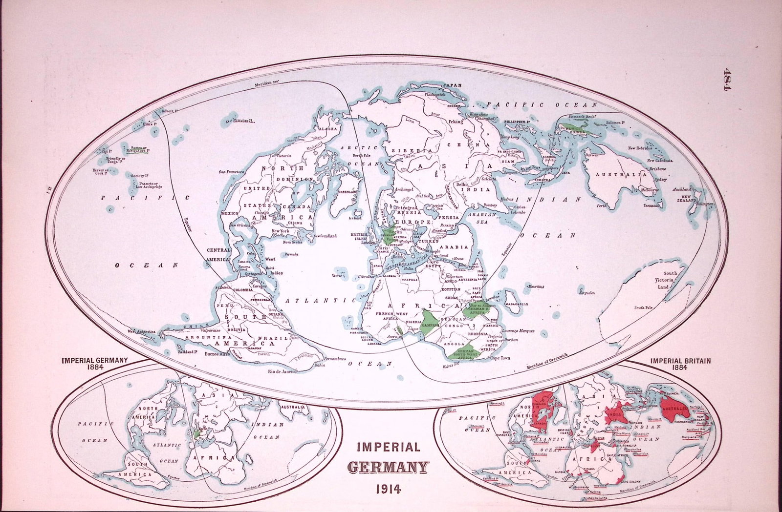 WW1 Imperial Germany Around The World Antique 1922 Coloured Map-484 (1 of 3)