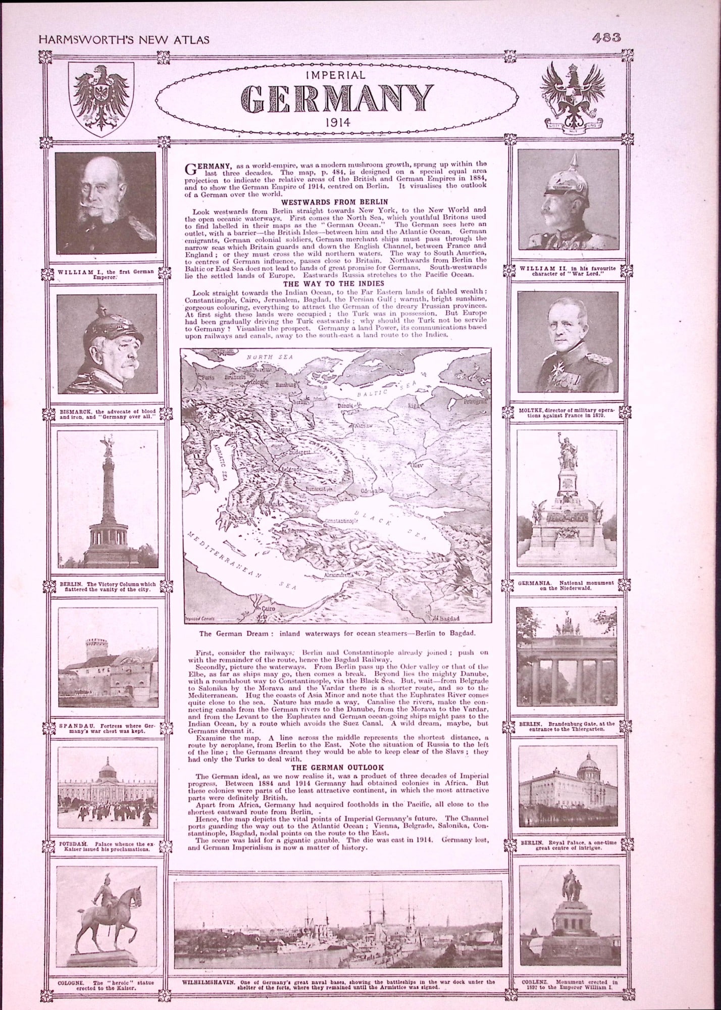 WW1 Imperial Germany Around The World Antique 1922 Coloured Map-484 - 2