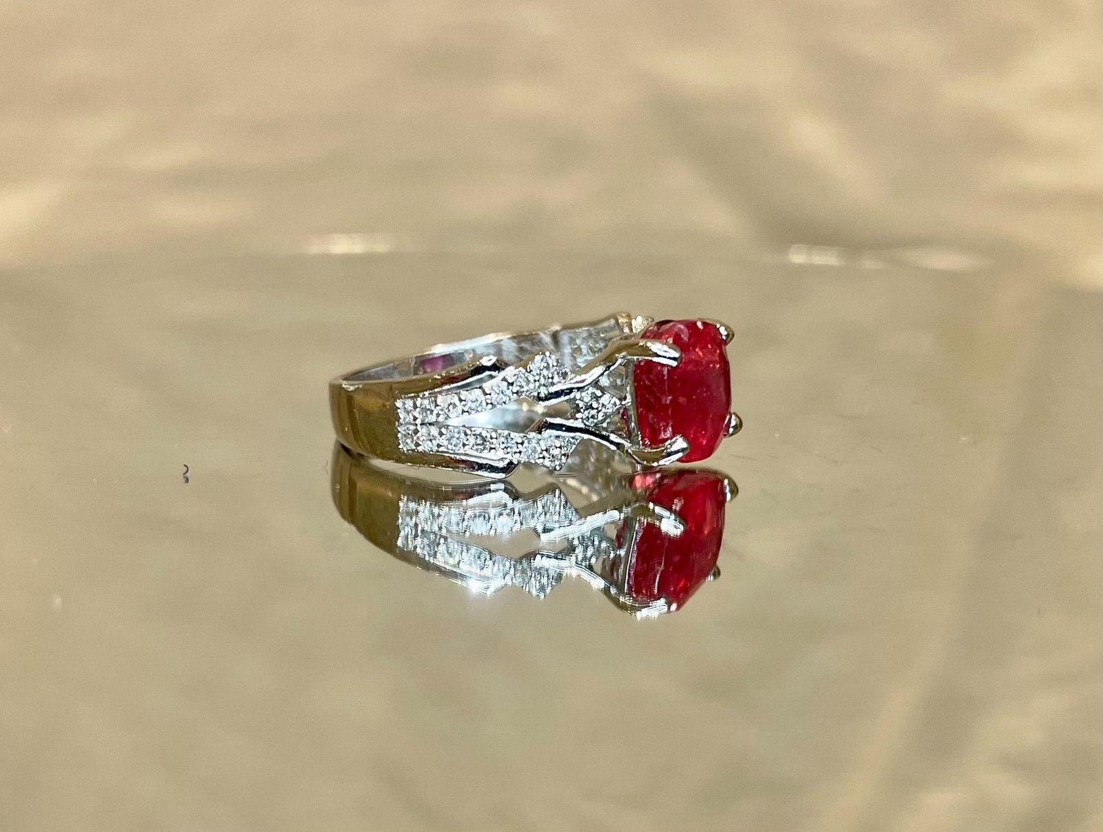 Natural Burmese Ruby Ring 3.35 Ct With Natural Diamonds & 18k Gold - 3