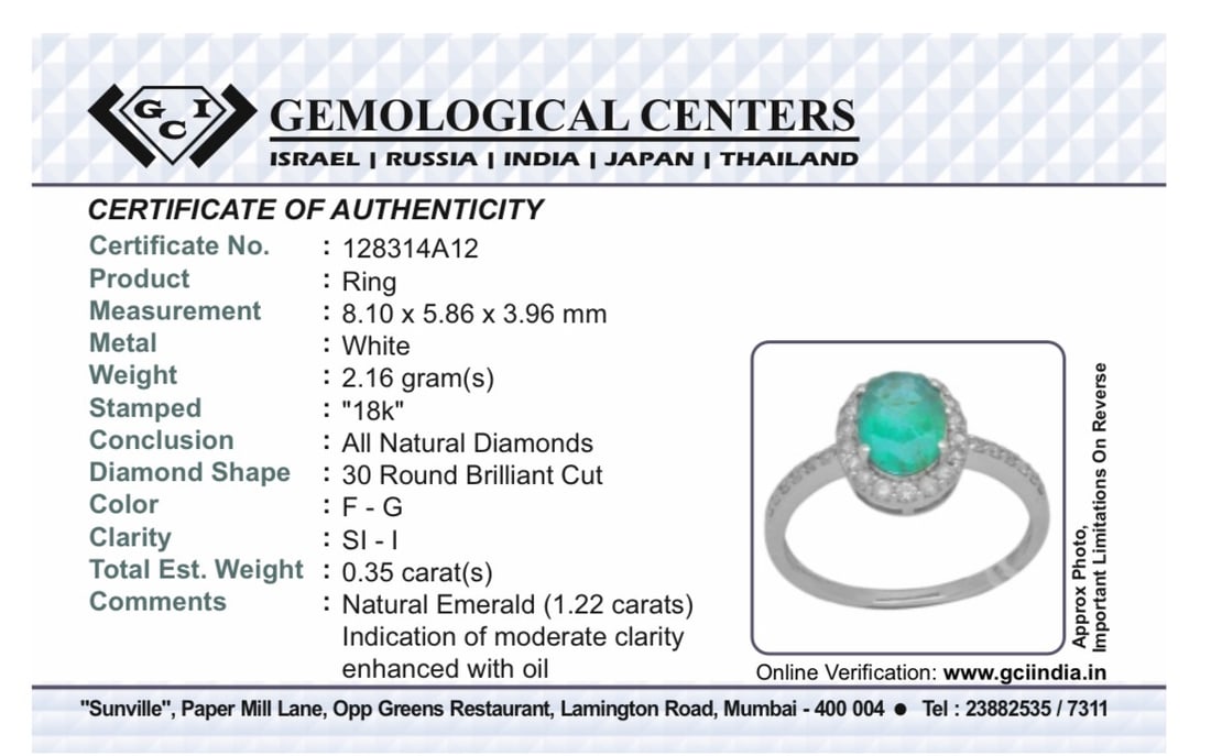 Beautiful Natural Emerald 1.22CT With Natural Diamonds & 18k Gold - 9