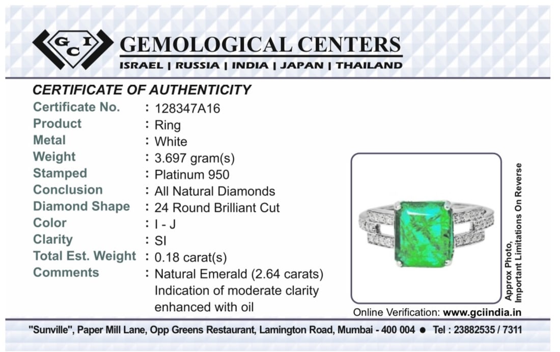 Beautiful Natural 2.64 CT Emerald Ring With Natural Diamonds & Platinum 950 - 9