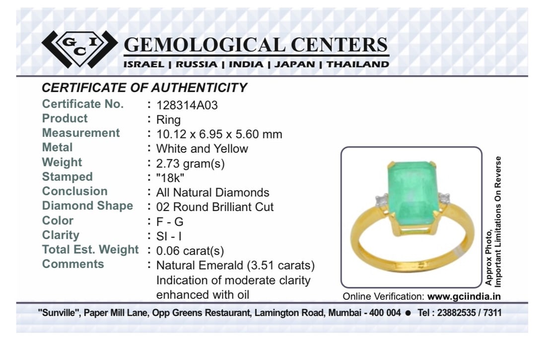 Beautiful Natural Emerald 3.51 CT With Natural Diamonds & 18k Gold - 11
