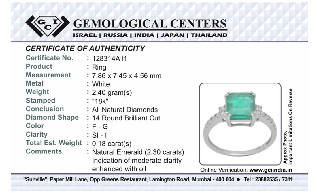 Beautiful Natural Emerald 2.30 CT With Natural Diamonds & 18k Gold - 10