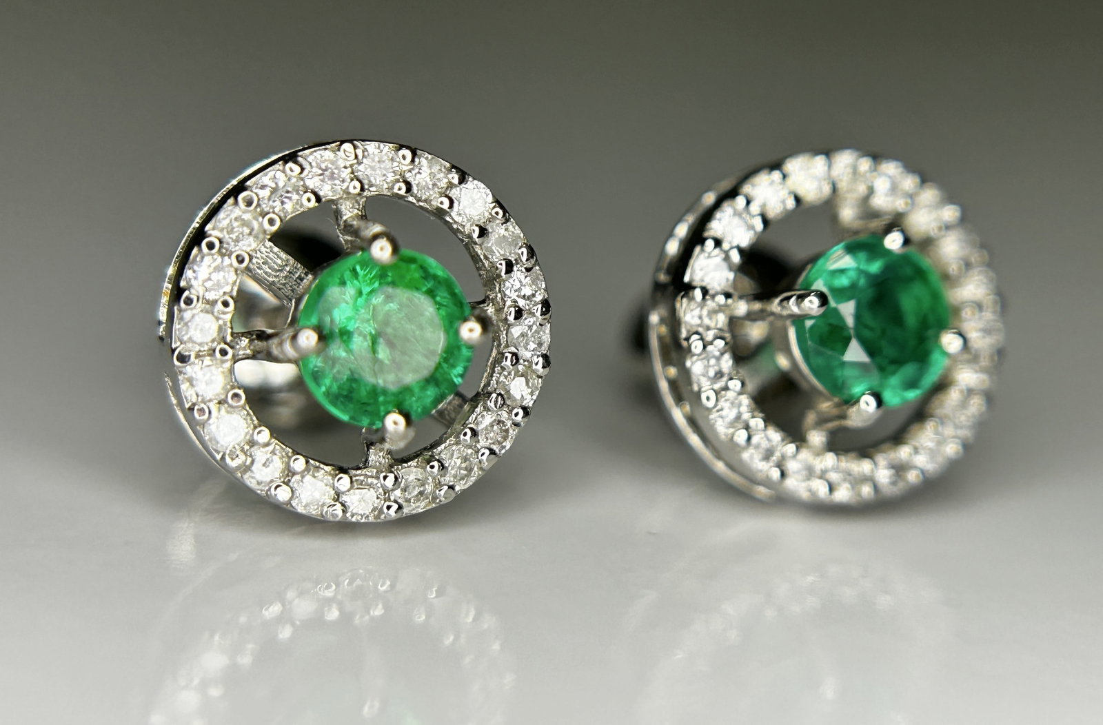 Beautiful 0.53ct Natural Emerald Halo Set Stud Earrings, Diamonds In Platinum 950 - 3