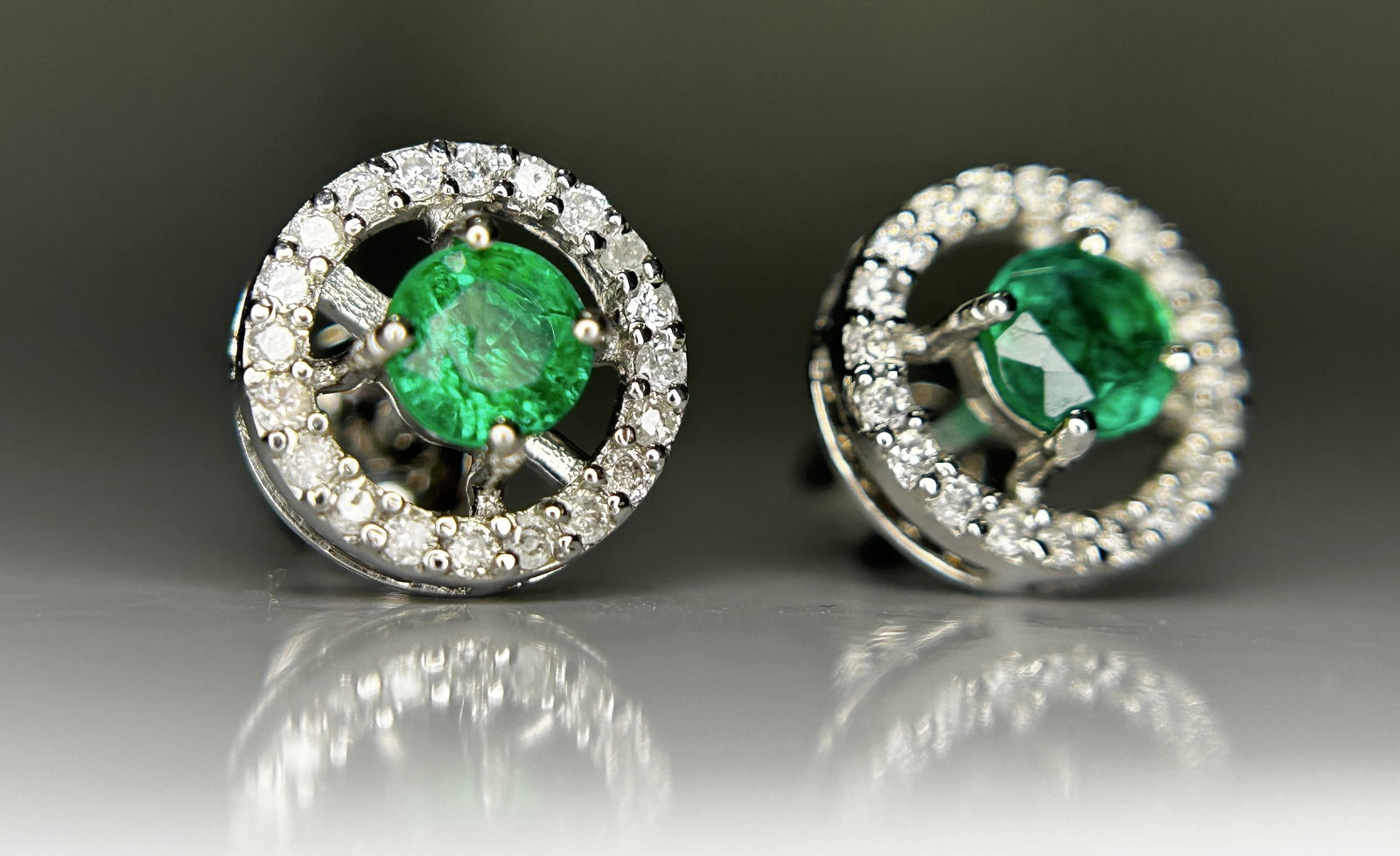 Beautiful 0.53ct Natural Emerald Halo Set Stud Earrings, Diamonds In Platinum 950 - 4