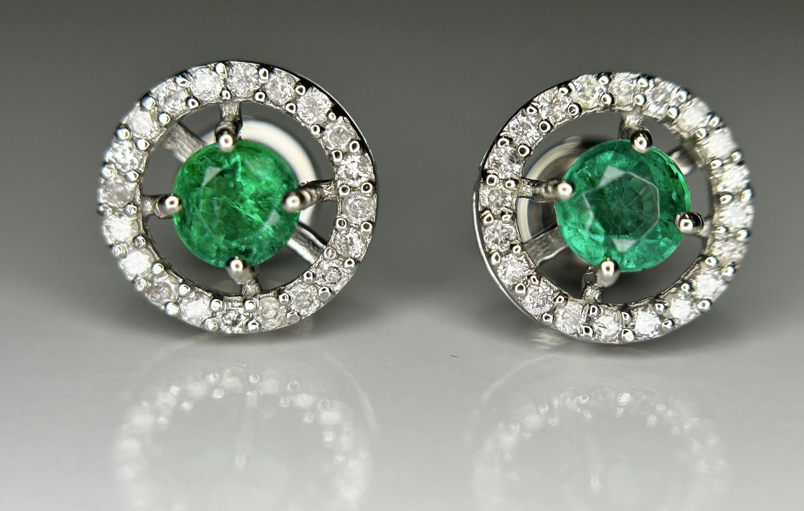 Beautiful 0.53ct Natural Emerald Halo Set Stud Earrings, Diamonds In Platinum 950 - 5