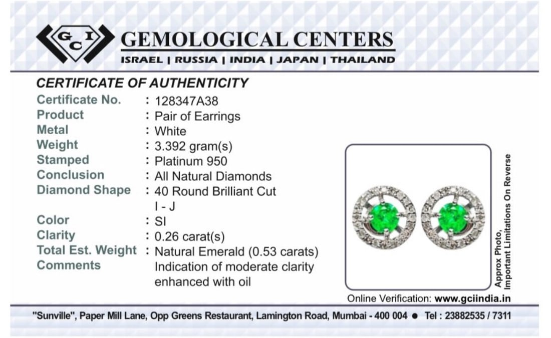 Beautiful 0.53ct Natural Emerald Halo Set Stud Earrings, Diamonds In Platinum 950 - 9