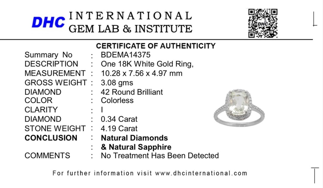 Beautiful 4.19 CT Unheated Ceylon White Sapphire With Natural Diamonds & 18k Gold - 9