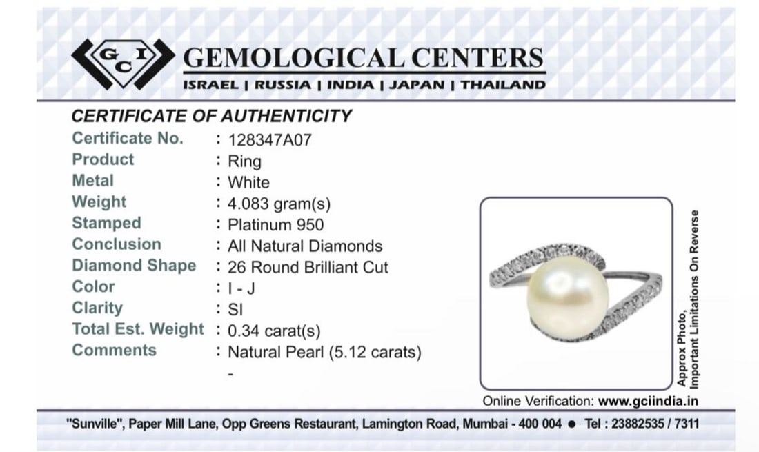 Beautiful 5.12 CT South Sea Pearl With Diamonds & 950 Platinum Ring - 9