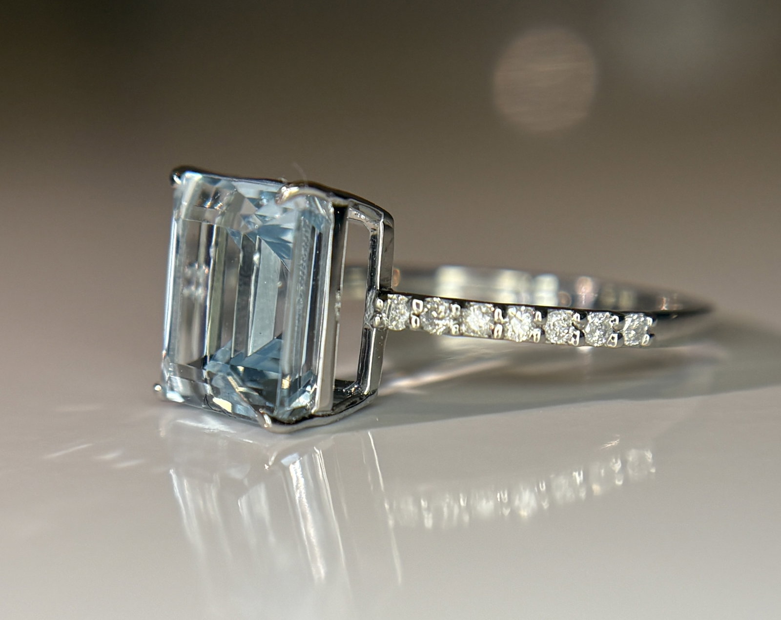 Beautiful 3.34 CT Natural Aquamarine Ring With Natural Diamonds & 950 Platinum - 6