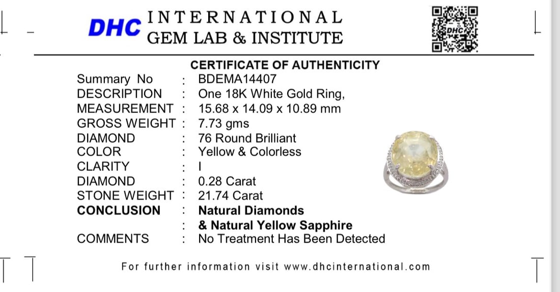 Beautiful 21.74 CT Unheated Ceylon Yellow Sapphire With Natural Diamonds & 18k Gold - 10