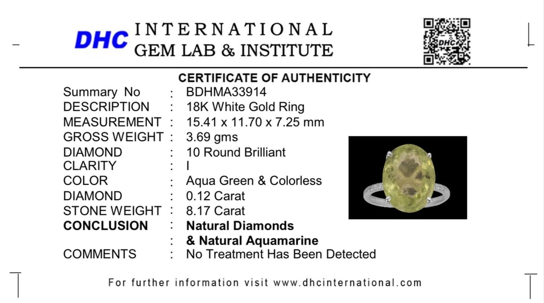 Beautiful 8.17 CT Natural Aquamarine Ring With Natural Diamonds & 18k White Gold - 10