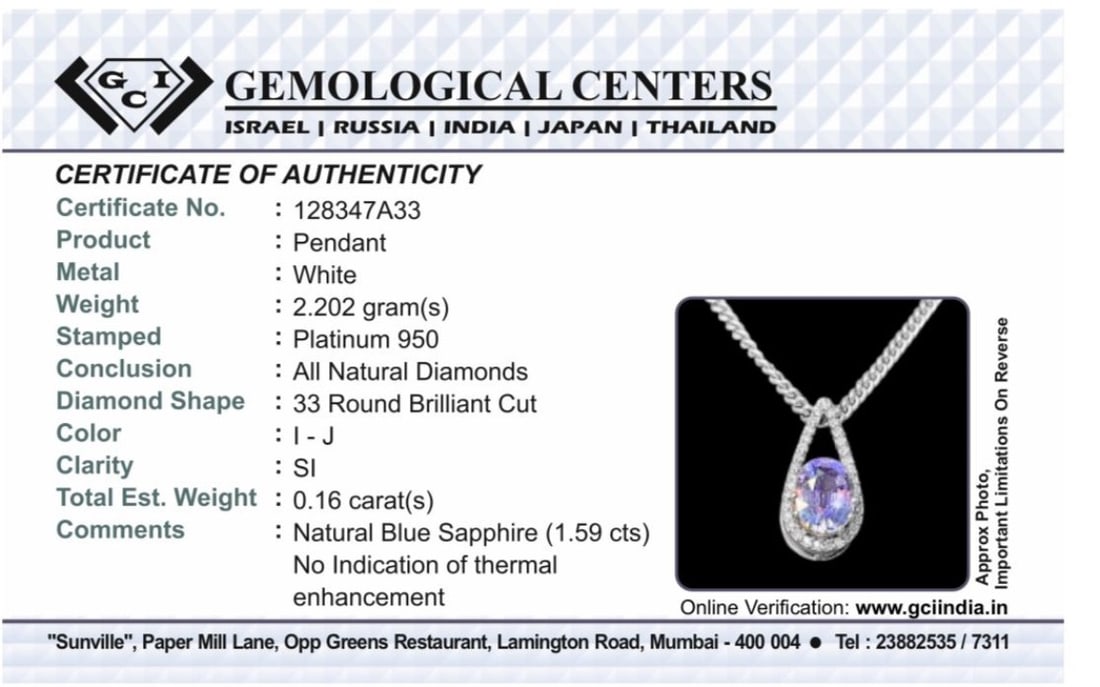 Beautiful 1.59 CT Unheated Ceylon Blue Sapphire Diamonds & 950 Platinum Pendant - 10