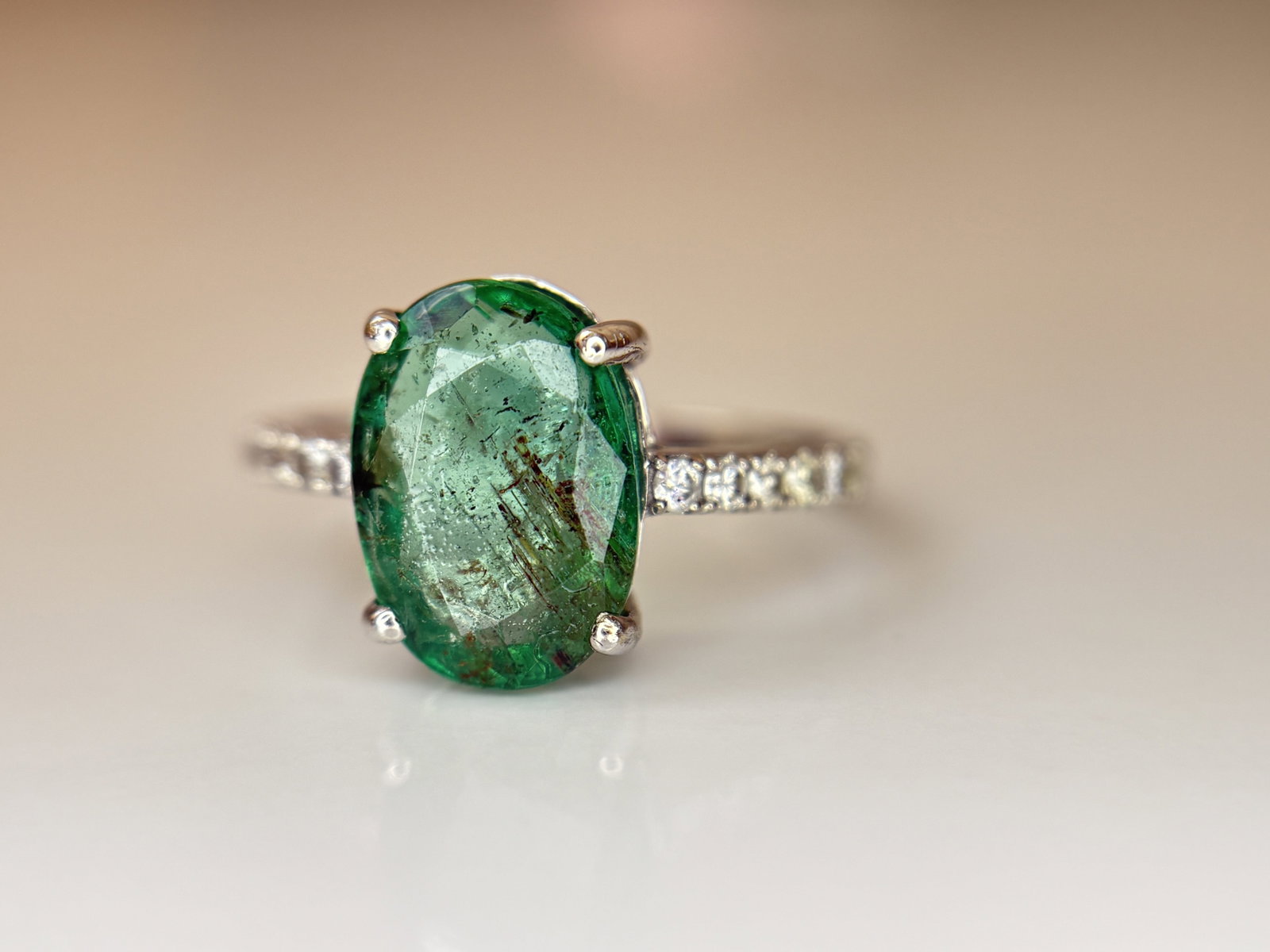 Beautiful Natural Emerald 3.00ct With Natural Diamonds & 18k Gold - 3