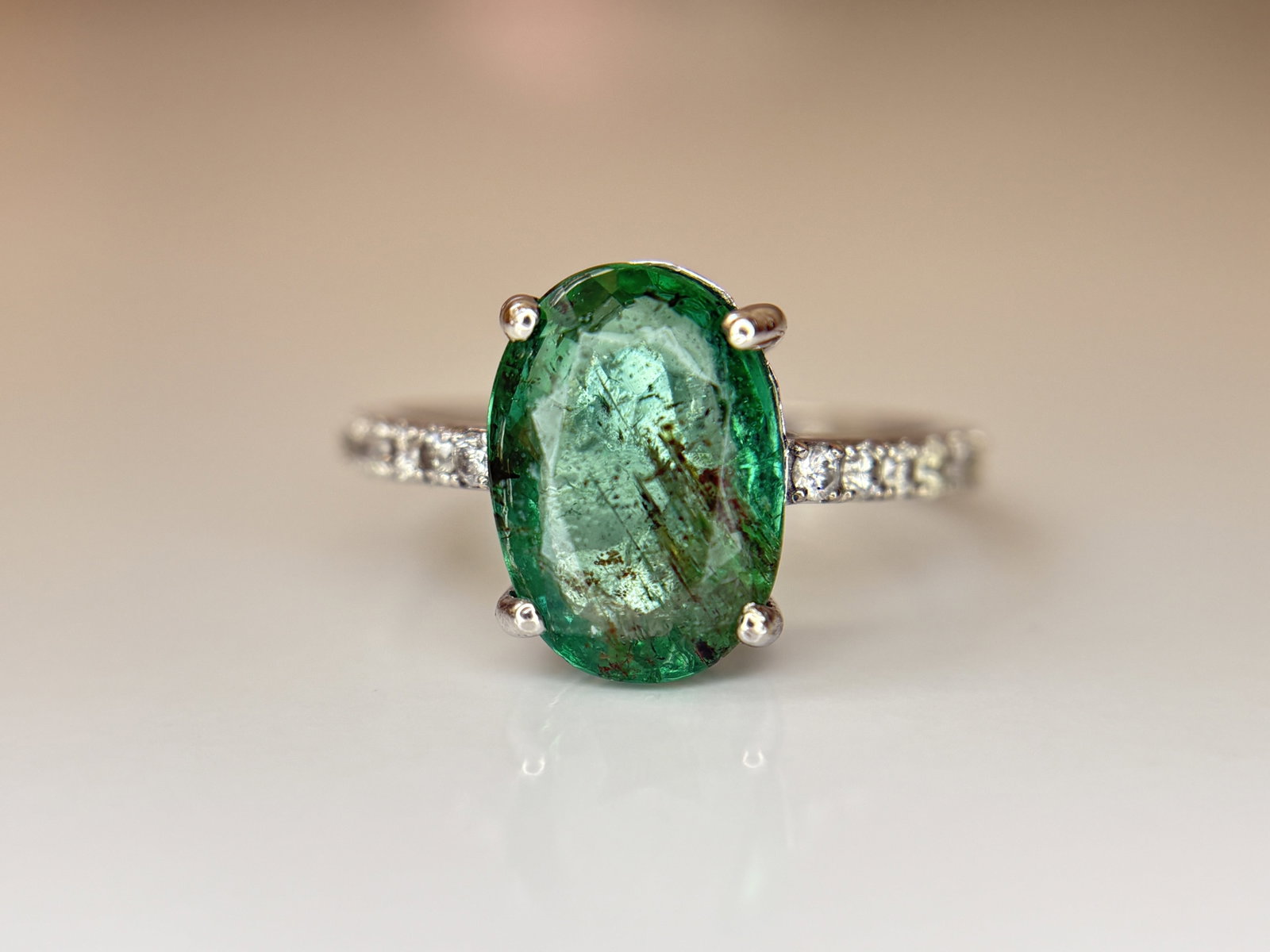 Beautiful Natural Emerald 3.00ct With Natural Diamonds & 18k Gold - 4