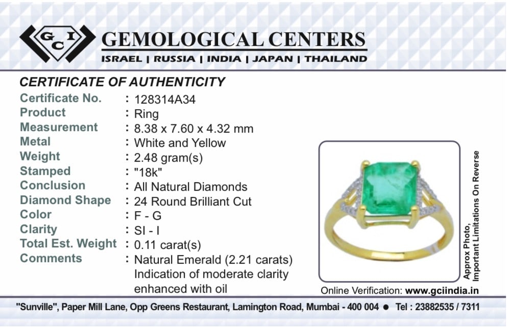 Beautiful Natural Emerald 2.21 CT With Natural Diamonds & 18k Gold - 9