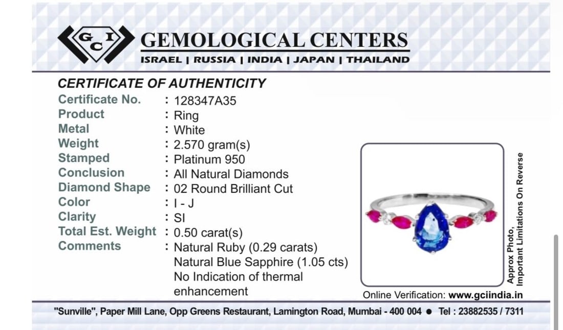 Beautiful 1.06 CT Unheated Burma Blue Sapphire With Burma Ruby, Natural Diamonds & 950 Platinum - 12