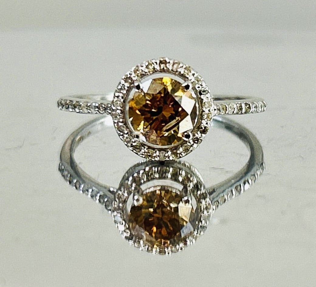 Beautiful Natural 1.05 CT Natural Solitaire Champagne Diamond Ring With 18k Gold - 2
