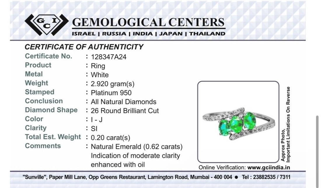 Beautiful 0.62Ct Natural Emerald Ring With Natural Diamonds & Platinum 950 - 8