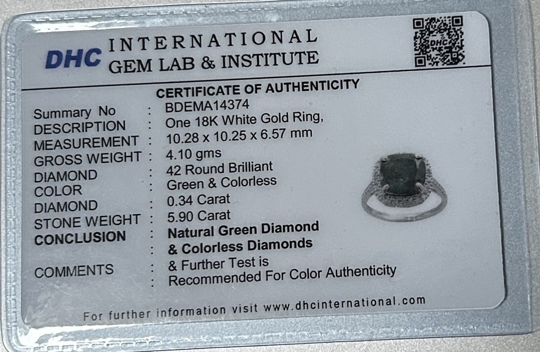 Beautiful 6.24ct Natural Solitaire Green Diamond & 18k Gold - 10