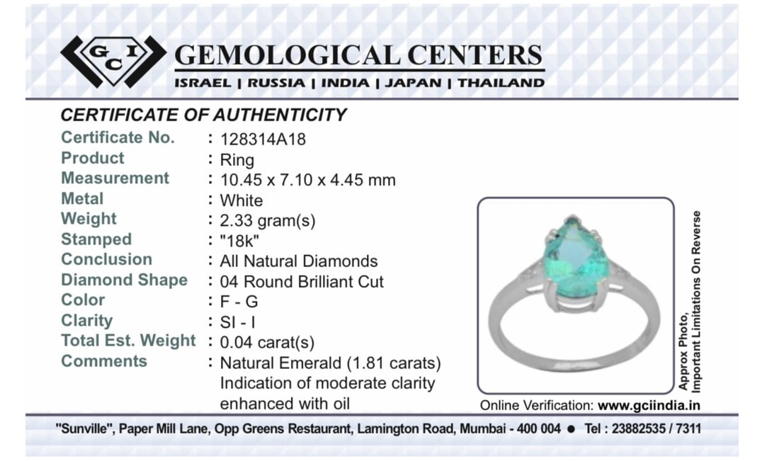 Beautiful Natural Emerald 1.81 CT With Natural Diamonds & 18k Gold - 12