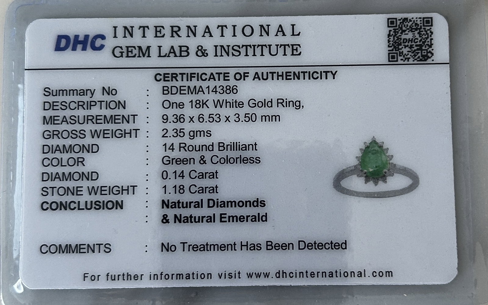 Beautiful 1.18ct Natural Emerald With Natural Diamonds & 18k Gold - 10