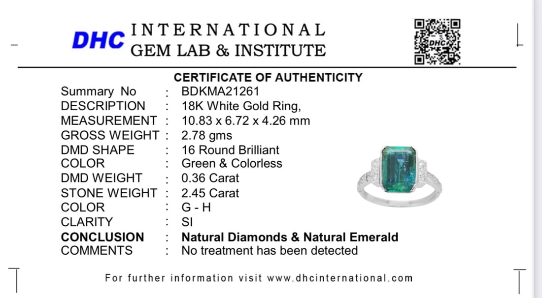Beautiful 2.45 CT Natural Emerald With Natural Diamonds & 18k Gold - 11
