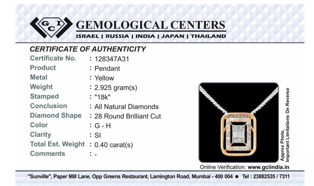 Beautiful Natural 0.40 CT Diamond Pendant With 18k Yellow Gold - 10