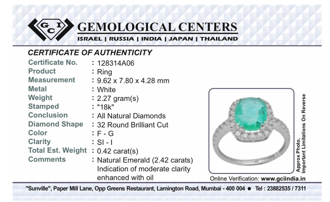 Beautiful Natural Emerald 2.42 CT With Natural Diamonds & 18k Gold - 9