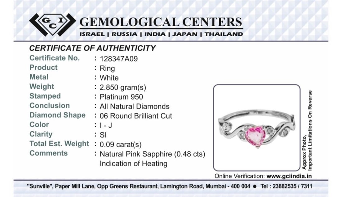 Beautiful 0.48ct Heart Shape Unheated Ceylon Pink Sapphire Diamonds & 950 Platinum - 9