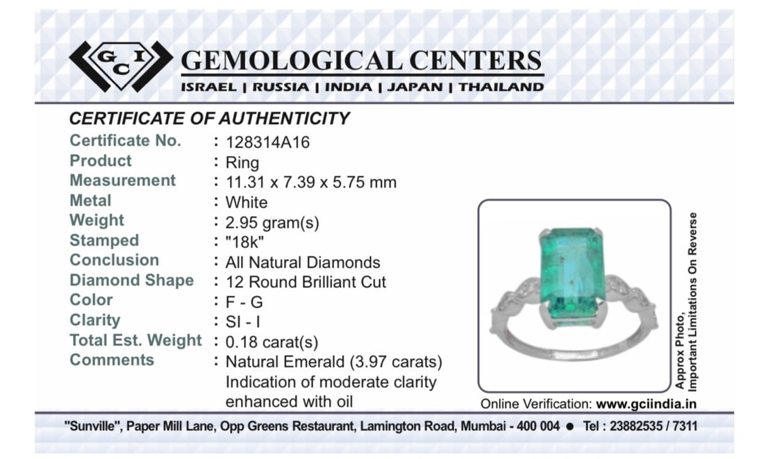 Beautiful Natural Emerald 3.97CT With Natural Diamonds & 18k Gold - 10