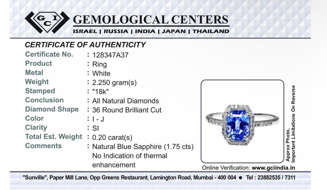Beautiful 1.75 CT Unheated Ceylon Cornflour Blue Sapphire Diamonds & 18k Gold - 12