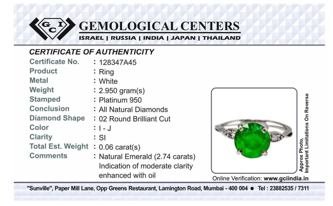 Beautiful 2.74 CT Natural Emerald Ring With Natural Diamonds & Platinum 950 - 11