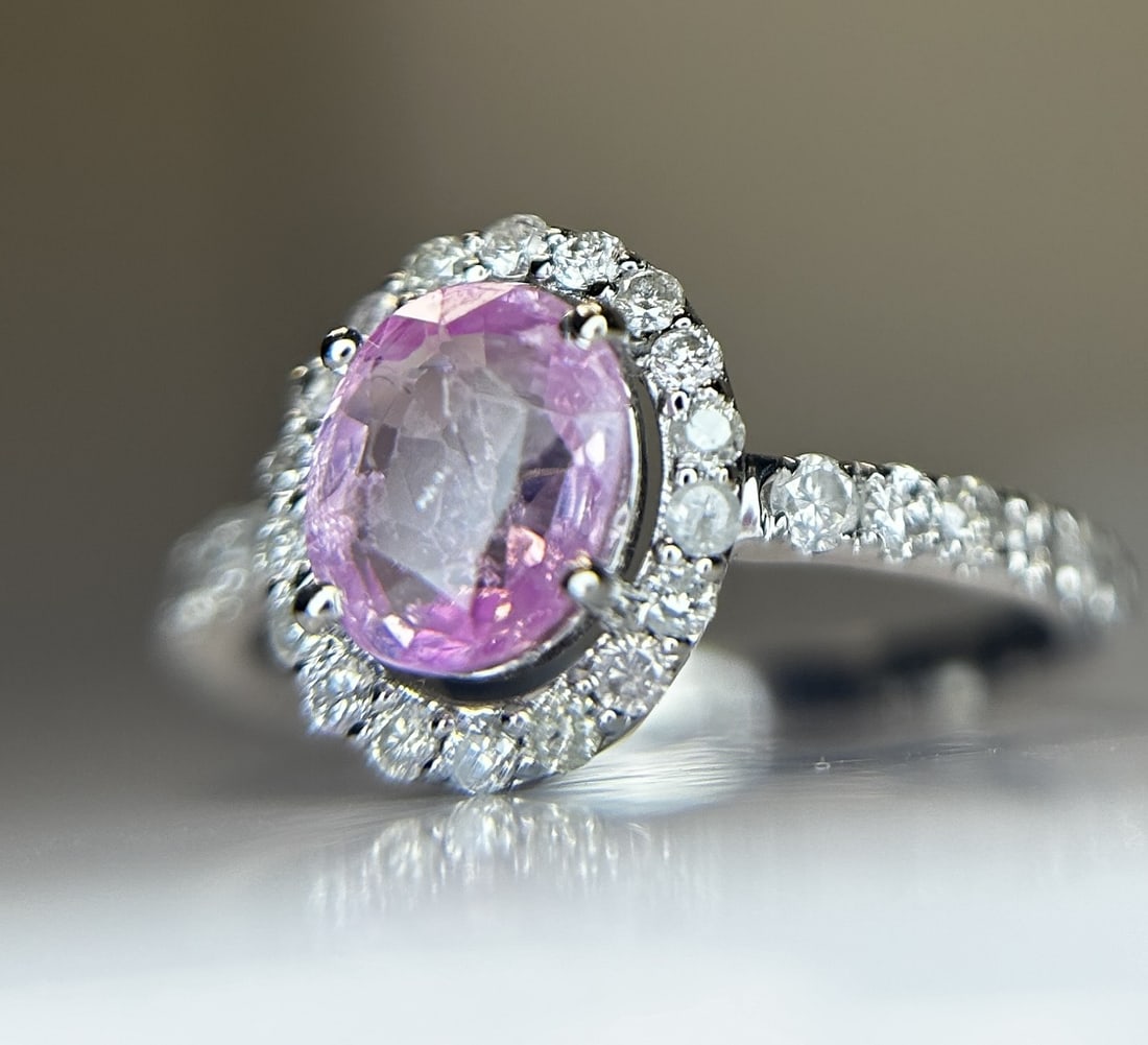 Beautiful Natural Ceylon 1.15ct Pink Sapphire With Diamonds & 18k Gold - 9