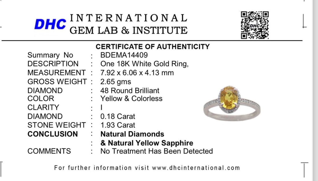 Beautiful 1.93 CT Unheated Bangkok Yellow Sapphire With Natural Diamonds & 18k Gold - 9