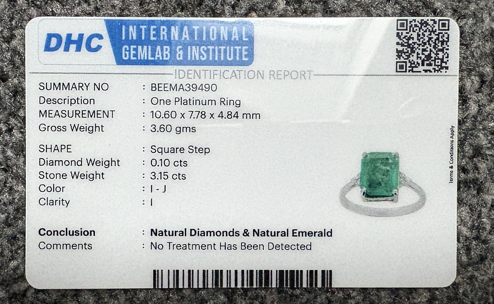 Beautiful 3.15 CT Natural Emerald Ring With Natural Diamonds & Platinum 950 - 9