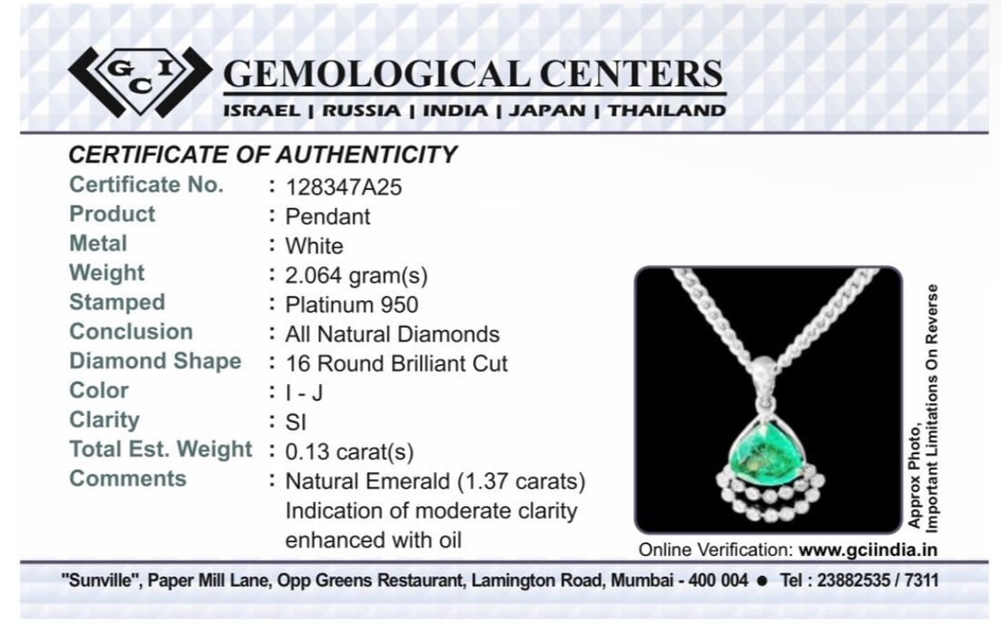 Beautiful 1.37ct Natural Emerald Pendant With Diamonds & 950 Platinum - 11