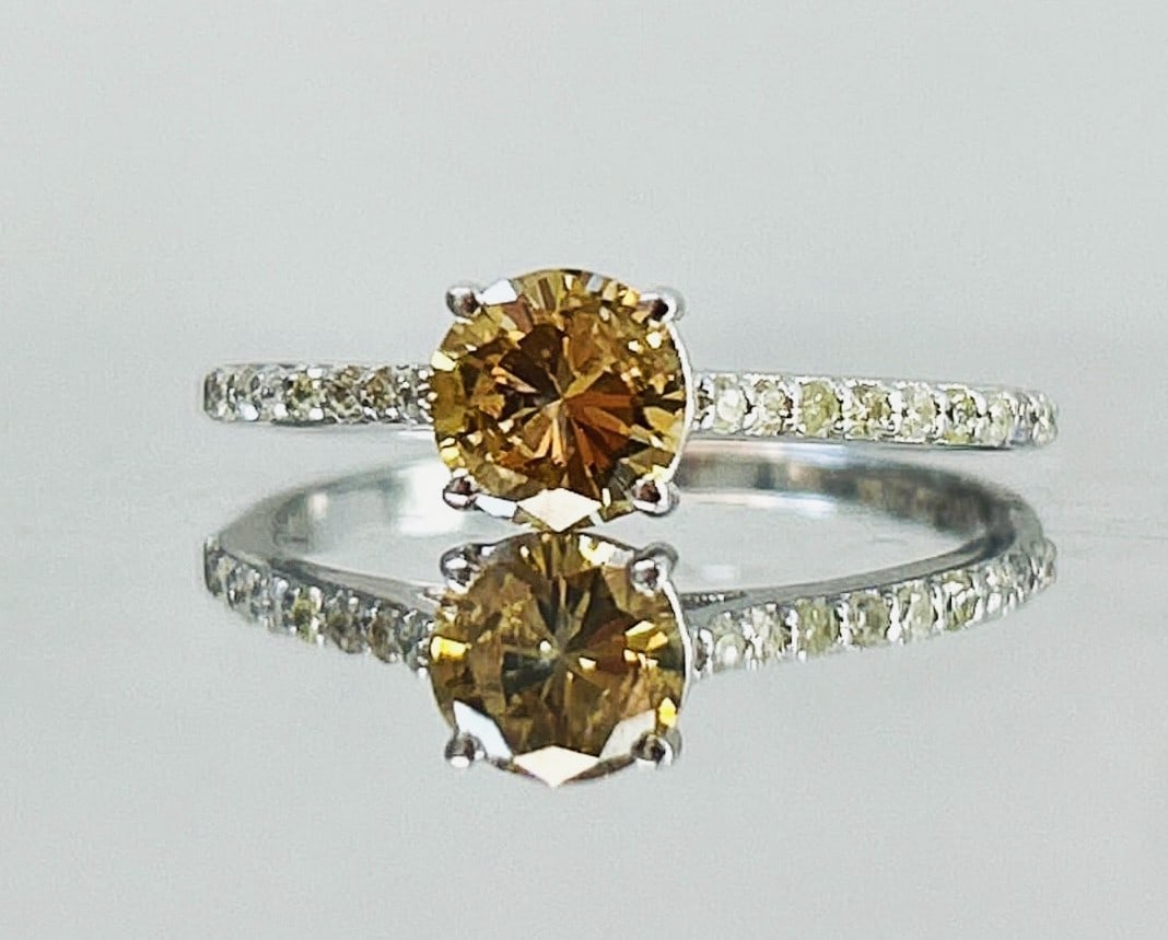 Beautiful Natural 0.82 CT Natural Solitaire Champagne Diamond Ring With 18k Gold - 2