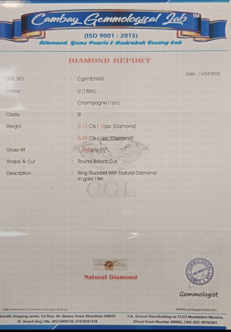 Beautiful Natural 0.82 CT Natural Solitaire Champagne Diamond Ring With 18k Gold - 6