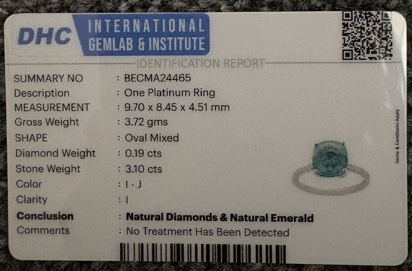 Beautiful 3.10 CT Natural Emerald Ring With Natural Diamonds & Platinum 950 - 8