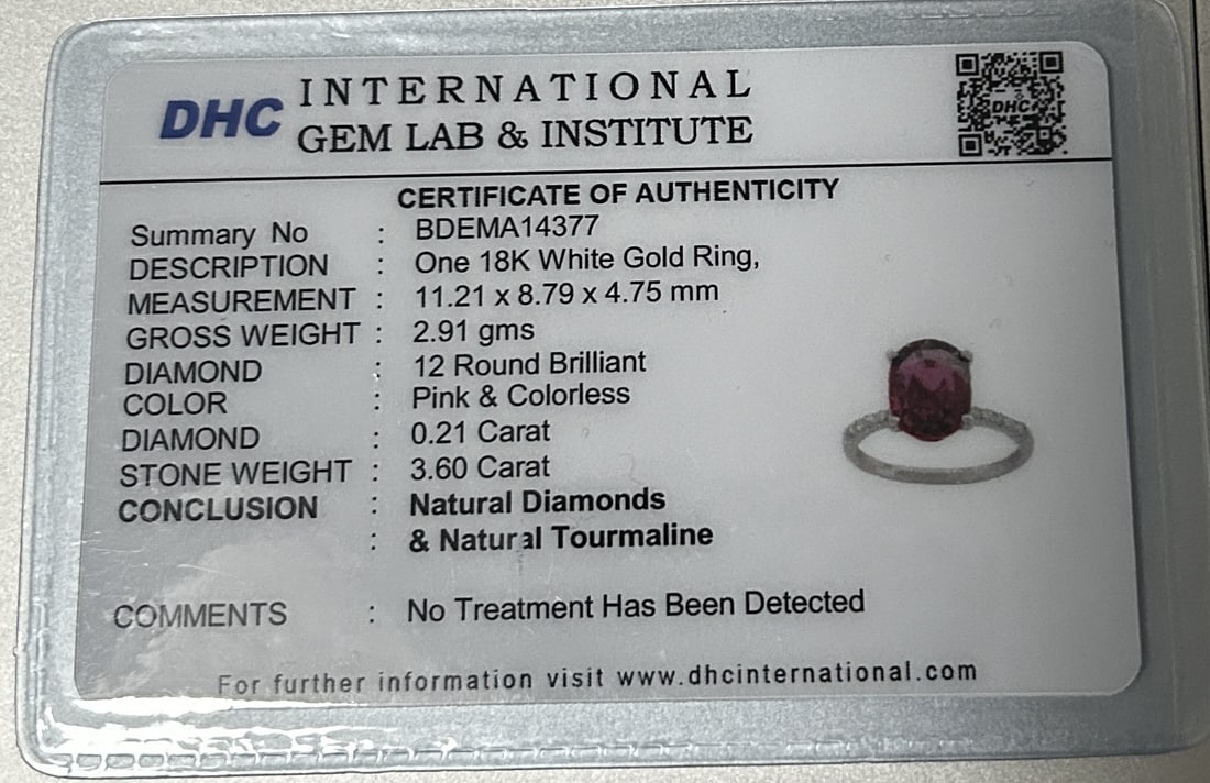 Beautiful 3.60CT Natural Pink Tourmaline With Natural Diamonds & 18k Gold - 12