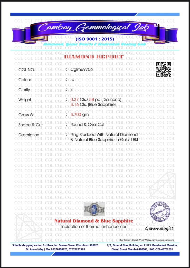 Beautiful 3.16 CT Natural Ceylon Cornflour Blue Sapphire Diamonds & 18k Gold - 6