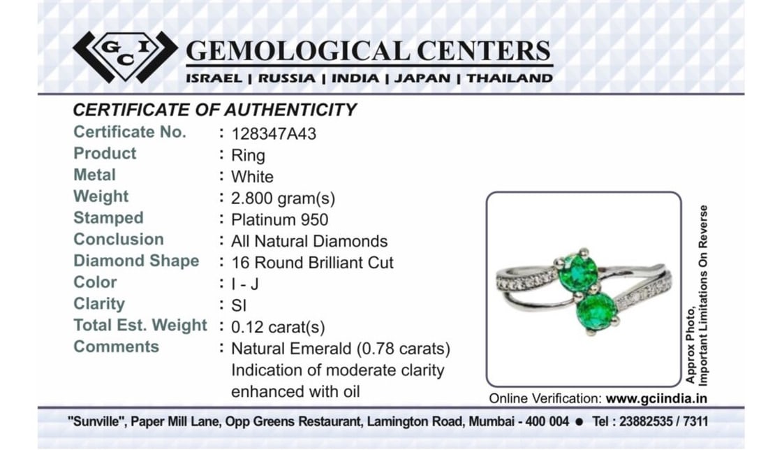 Beautiful 0.78Ct Natural Emerald Ring With Natural Diamonds & Platinum 950 - 10