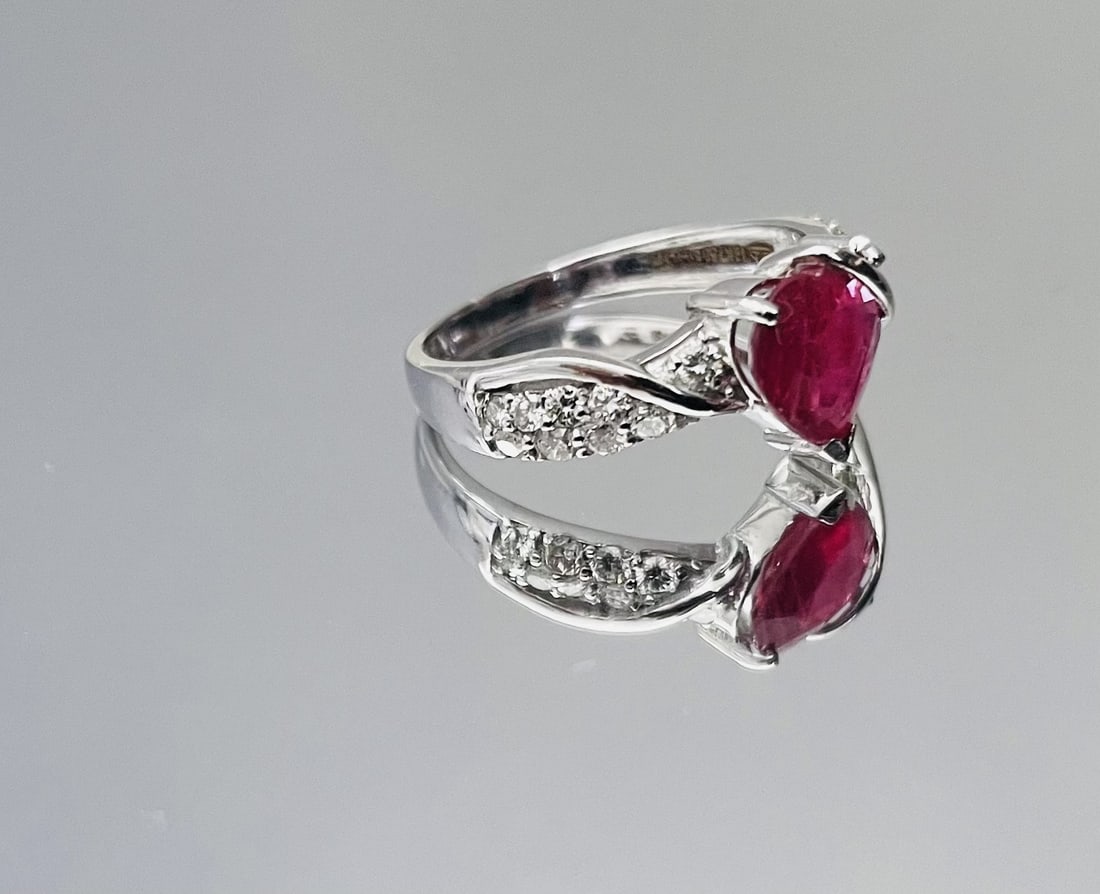 Beautiful Natural Heart Shape Burmese Ruby Ring 1.58 Ct With Diamonds & 18k Gold - 7