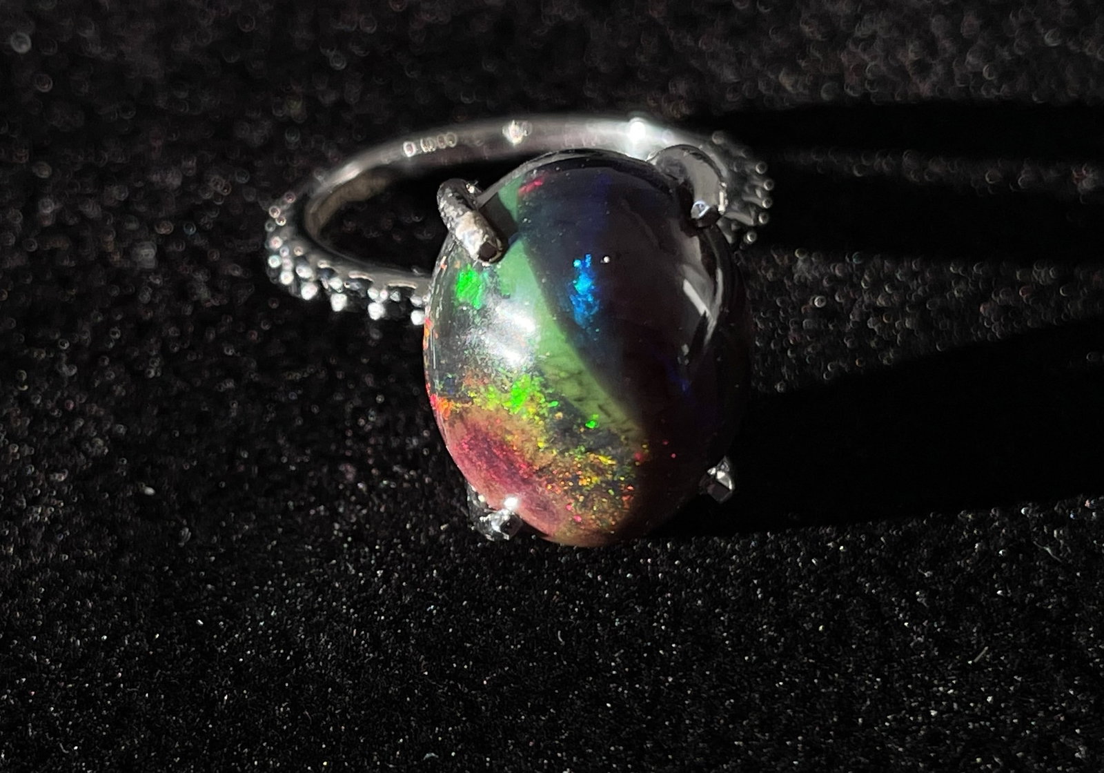 Beautiful 7.45 CT Natural Black Opal Ring With Natural Black Diamond & 18k Gold - 4