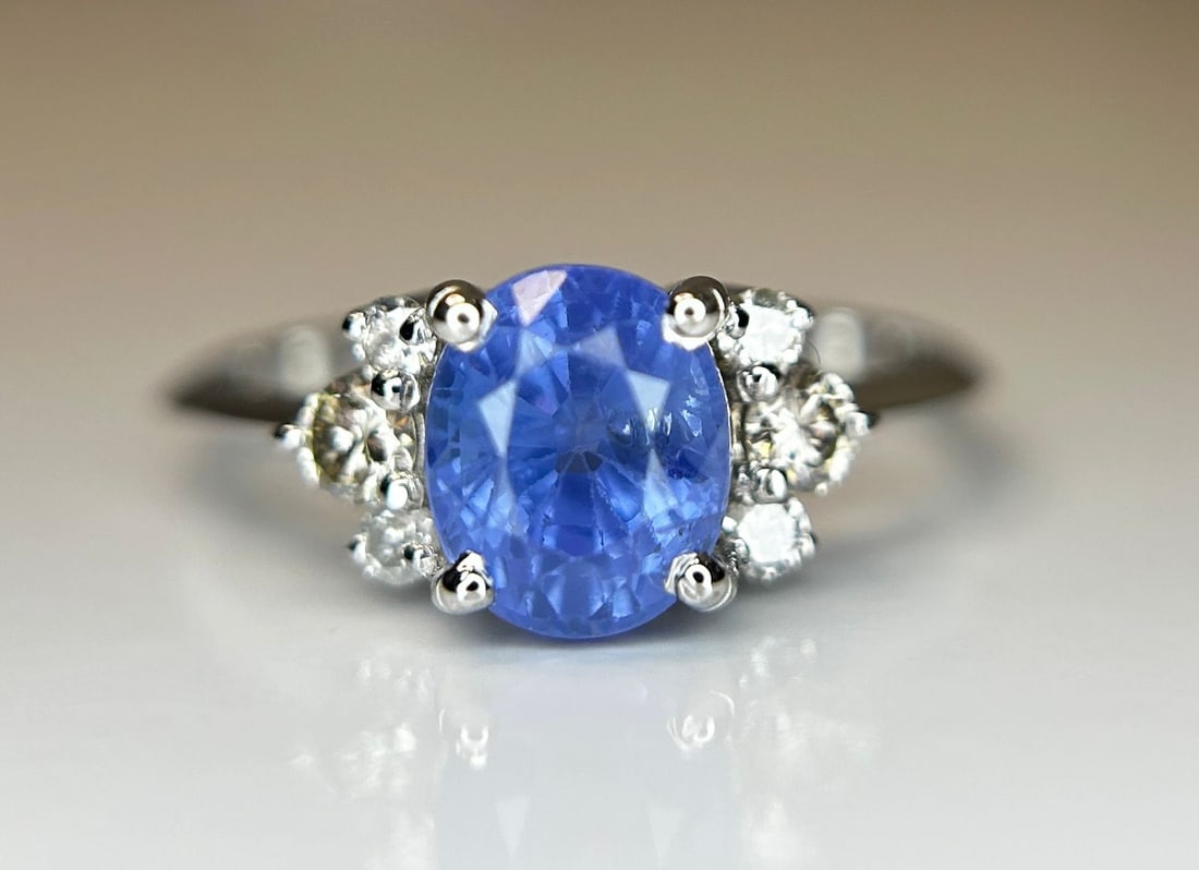 Beautiful 1.79 CT Natural Ceylon Blue Sapphire Diamonds & 18k Gold - 6