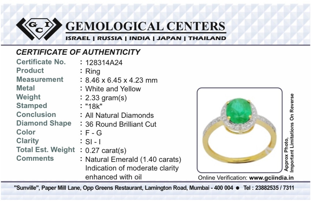 Beautiful Natural Emerald 1.40 CT With Natural Diamonds & 18k Gold - 10