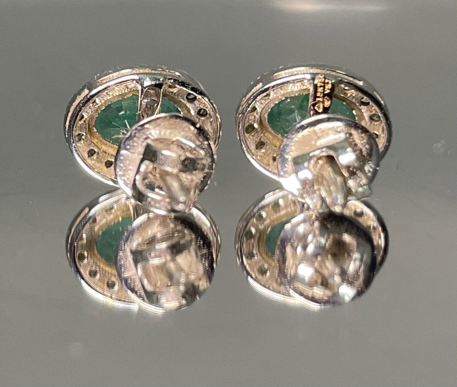 Beautiful Natural Emerald Halo Set Stud Earrings 18k White Gold - 6