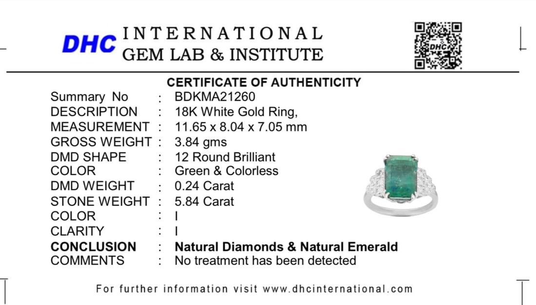 Beautiful 5.84 CT Natural Emerald With Natural Diamonds & 18k Gold - 9