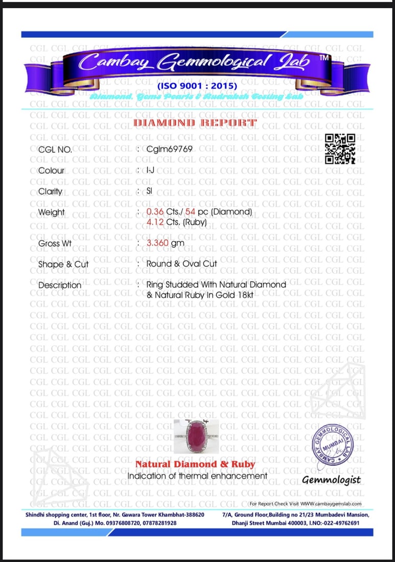 Natural Burma Ruby 4.12 Ct With Natural Diamonds & 18k Gold - 6